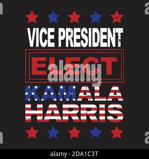 Kamala Harris Vicepresidente eletto. Stati Uniti d'America Presidential elezione disegno vettore grunge stile. Modello di poster. Vice eletto Illustrazione Vettoriale