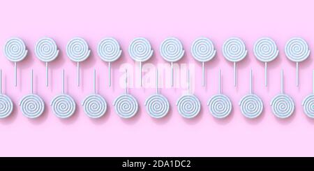 Lollipop disposti in due righe 3D rappresentazione illustrazione isolato su sfondo rosa Foto Stock