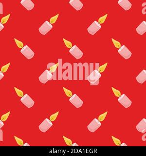Candela rosa , motivo senza cuciture su sfondo rosso caldo. Illustrazione Vettoriale