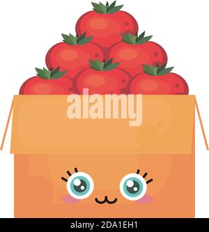 Carino scatola di tomatos, illustrazione, vettore su sfondo bianco Illustrazione Vettoriale