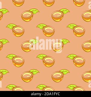 Metà di cocco , motivo senza cuciture su sfondo arancione. Illustrazione Vettoriale