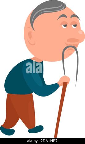 Vecchio uomo con un bastone da passeggio, illustrazione, vettore su sfondo bianco Illustrazione Vettoriale