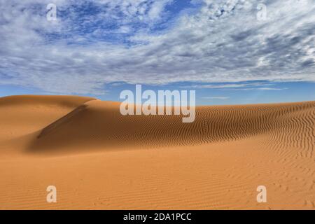 Vista astratta delle increspature di sabbia sulla famosa Big Red Sand Dune, una popolare attrazione turistica vicino a Birdsville, Queensland, QLD, Australia Foto Stock