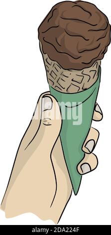 primo piano tenendo il vettore del gelato al cioccolato Illustrazione Vettoriale