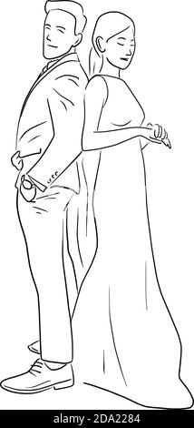 Sposo e sposa che si uniscono a un'illustrazione vettoriale sketch doodle hand tracciato isolato su sfondo bianco Illustrazione Vettoriale
