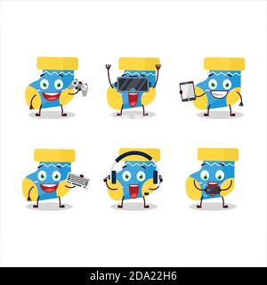 Baby blu calze cartoon personaggio sono giochi con vari simpatico emoticon Illustrazione Vettoriale