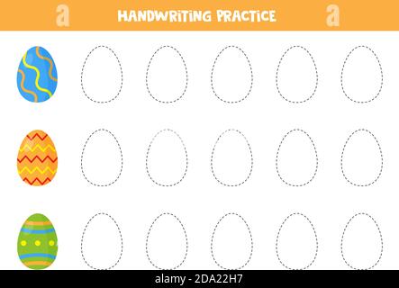 Tracciatura delle linee con uova di Pasqua. Pratica di abilità di scrittura. Illustrazione Vettoriale