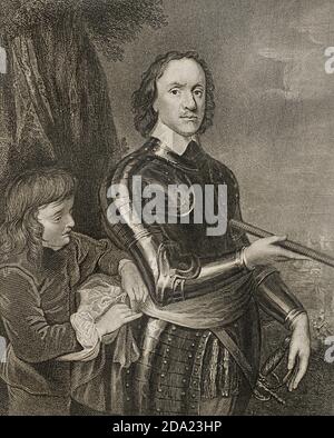 Oliver Cromwell (1599-1658). político y militar inglés. Ritrato. Grado. Historia de las persecutiones políticas y religiosas en Europa. Editada en Barcelona, 1864. Foto Stock