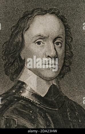 Oliver Cromwell (1599-1658). político y militar inglés. Ritrato. Grado. Historia de las persecutiones políticas y religiosas en Europa. Editada en Barcelona, 1864. Foto Stock