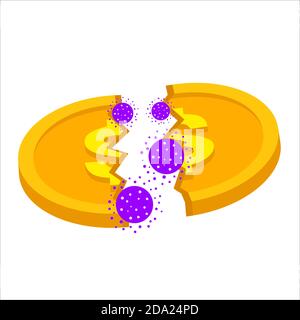 Moneta del dollaro cracked da coronavirus. Covid-19. Virus crack dollaro. Moneta isometrica. Crisi finanziaria Illustrazione Vettoriale