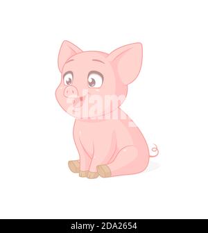 Carino piglet rosa seduta. Illustrazione vettoriale su sfondo bianco. Illustrazione Vettoriale
