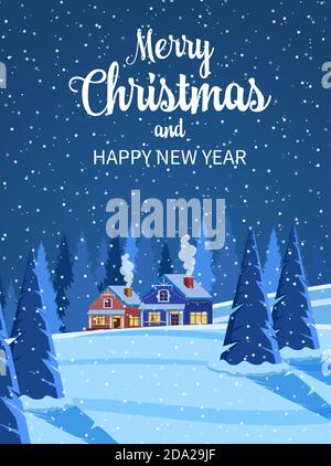 Villaggio innevato paesaggio Illustrazione Vettoriale