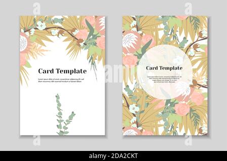 Set di 2 modelli di carta boho greting, colori pastello teneri Illustrazione Vettoriale