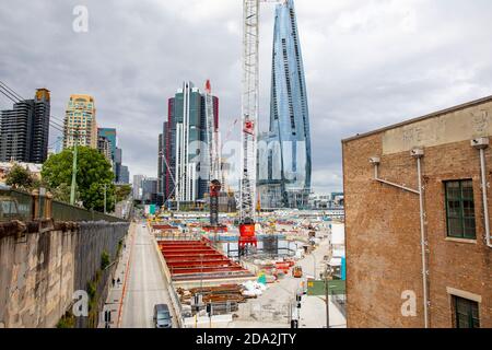 Centro di Sydney Barangaroo e Crown Casino sviluppo con costruzione Lavoro, Sydney, NSW, Australia Foto Stock