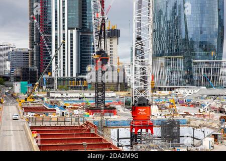 Barangaroo Sydney e lavori di costruzione e sviluppo in corso, Sydney, Australia Foto Stock