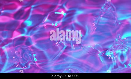 Dettaglio delle onde d'acqua evidenziate da luci al neon. Fondo astratto dell'acqua Foto Stock