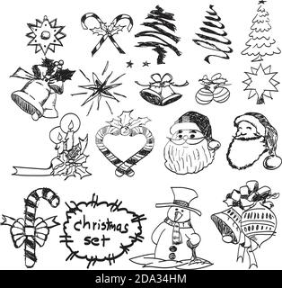 Set di icone disegnate a mano di Natale Illustrazione Vettoriale