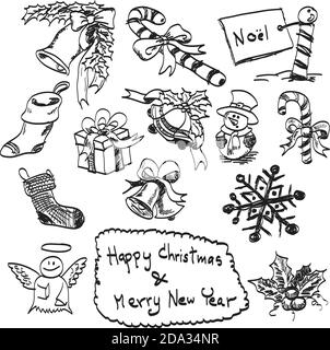 set di natale disegnato a mano Illustrazione Vettoriale