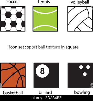collezione di palle sportive in forma vettoriale quadrata Illustrazione Vettoriale