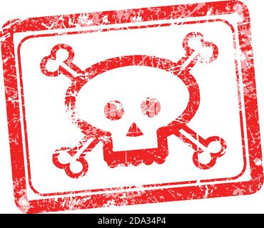 Simbolo del cranio e delle ossa con il simbolo del grunge in gomma. Illustrazione Vettoriale