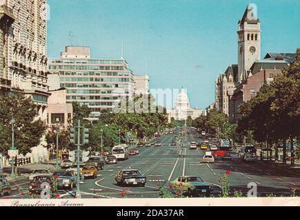 Cartolina d'epoca di Pennsylvania Avenue, anni '70. Foto Stock