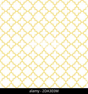 Tradizionale reticolo di quatrefoil. Sfondo vettoriale senza giunture. Forme di quatrefoil gialle su sfondo bianco Illustrazione Vettoriale