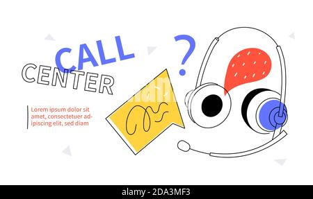 Call center - banner Web dal design piatto colorato Illustrazione Vettoriale