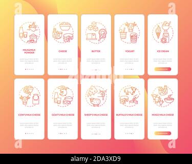 Schermata della pagina dell'app mobile Red onboarding Red per il settore lattiero-caseario con insieme di concetti Illustrazione Vettoriale