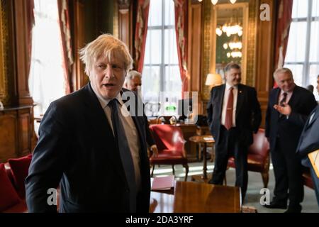 LONDRA, UK - 19 aprile 2017: Momenti di lavoro dell'incontro di Boris Johnson con il presidente dell'Ucraina Petro Poroshenko a Londra Foto Stock