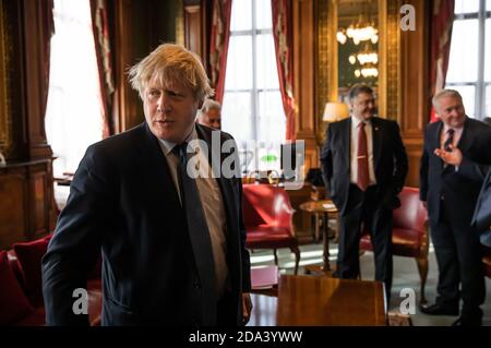 LONDRA, UK - 19 aprile 2017: Momenti di lavoro dell'incontro di Boris Johnson con il presidente dell'Ucraina Petro Poroshenko a Londra Foto Stock