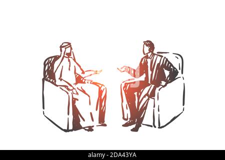 Incontro politico, schizzo del concetto di diplomazia. Vettore isolato disegnato a mano Illustrazione Vettoriale