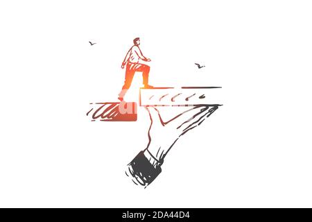 Supporto aziendale, help concept sketch. Vettore isolato disegnato a mano Illustrazione Vettoriale