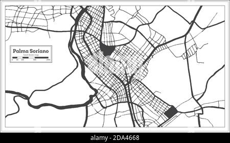 Mappa della città di Palma Soriano Cuba in bianco e nero in stile retro. Mappa di contorno. Illustrazione vettoriale. Illustrazione Vettoriale