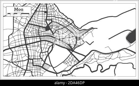 Mappa della città di Moa Cuba in bianco e nero in stile retro. Mappa di contorno. Illustrazione vettoriale. Illustrazione Vettoriale