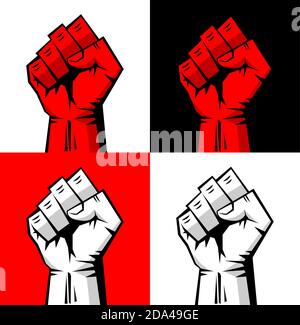 La prima mano maschile, simbolo della rivoluzione proletaria. Segno di rabbia, forza, protesta, lotta. Illustrazione, vettore Illustrazione Vettoriale