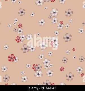 Fiori di plumeria rosa su sfondo rosso chiaro. Ripetizione senza giunture. Illustrazione vettoriale. Illustrazione Vettoriale