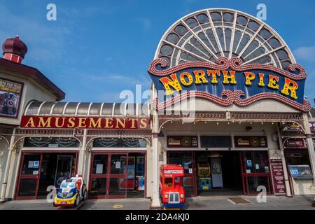 Ingresso al North Pier di Blackpool il 2020 agosto Foto Stock