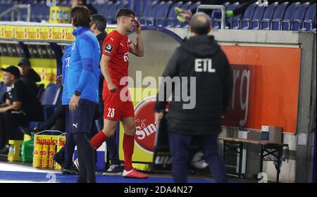 Dusiburg, Germania. 10 Nov 2020. Firo: 09.11.2020 Fuvuball: Calcio: 3° stagione Bundesliga 2020/21 MSV Duisburg - Viktoria kV? ln Injury, Injury, Moritz Fritz | Use Worldwide Credit: dpa/Alamy Live News Foto Stock