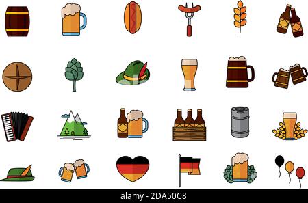 Oggetti gruppo di set isolati ottobre fest icone - vettore Illustrazione Vettoriale