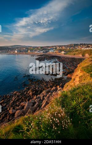 La costa sud-orientale della Scozia si trova a Eyemouth, un piccolo porto di pescatori, il Berwickshire, i confini scozzesi, la Scozia, il Regno Unito Foto Stock