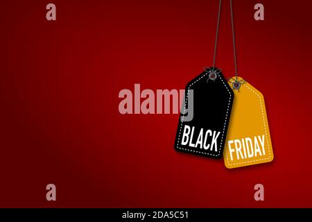 etichetta di vendita black friday su sfondo rosso. Foto Stock