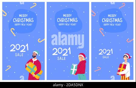Modello di disegno per la vendita di natale con la gente Illustrazione Vettoriale