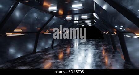 architettura a specchio futuristica nera tecnologia spaziale illustrazione del rendering 3d sfondo Foto Stock