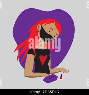 Stilista femminile o artista del chiodo che usa la lampada ultravioletta e che lavora in un salone di bellezza o in un centro estethic, lavoro di illustrazione piatta del vettore Illustrazione Vettoriale