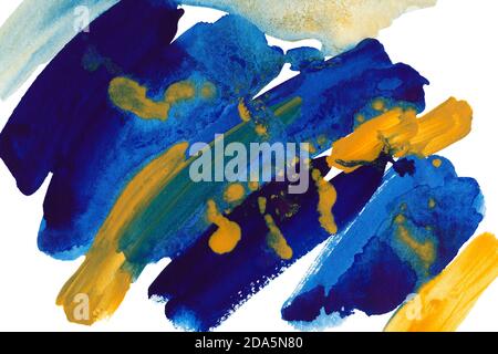 Sfondo astratto blu e giallo acquerello. Foto Stock