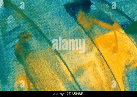 Sfondo astratto blu e giallo acquerello. Sfumatura multicolore dell'acquerello Foto Stock
