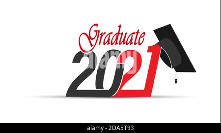 Scritta stilizzata Graduate 2021 per il disegno del tema. Stile piatto Illustrazione Vettoriale