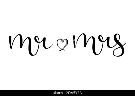MR e mrs hanno disegnato inchiostro nero con una forma a cuore isolato su sfondo bianco. Illustrazione vettoriale calligrafia script. Illustrazione Vettoriale