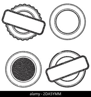 Timbro vettoriale senza testo. Set di timbri . Francobolli neri . Grunge gomma Texture Stamp . Texture timbro in difficoltà . Raccolta di post-francobolli . Timbri vettoriali . Timbri circolari . Illustrazione Vettoriale