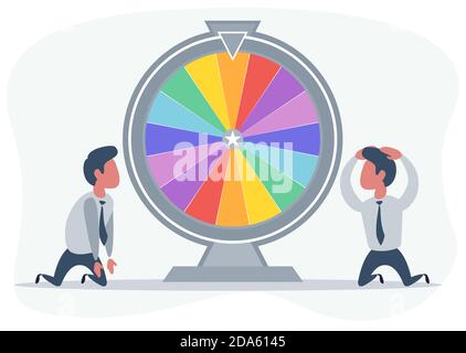 Persone in ginocchio vicino alla ruota della Fortuna. Illustrazione Vettoriale